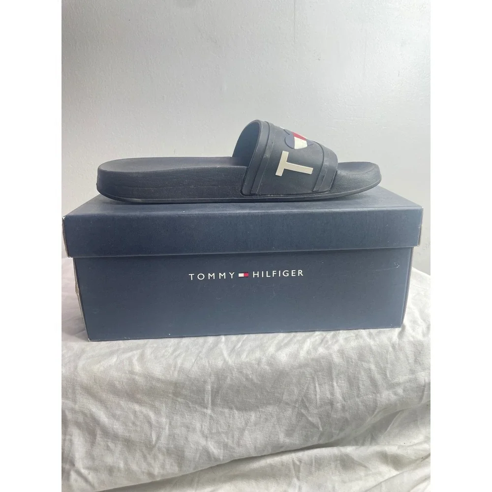 Tommy Hilfiger Men's Black Logo Slides Sandals Size 8
